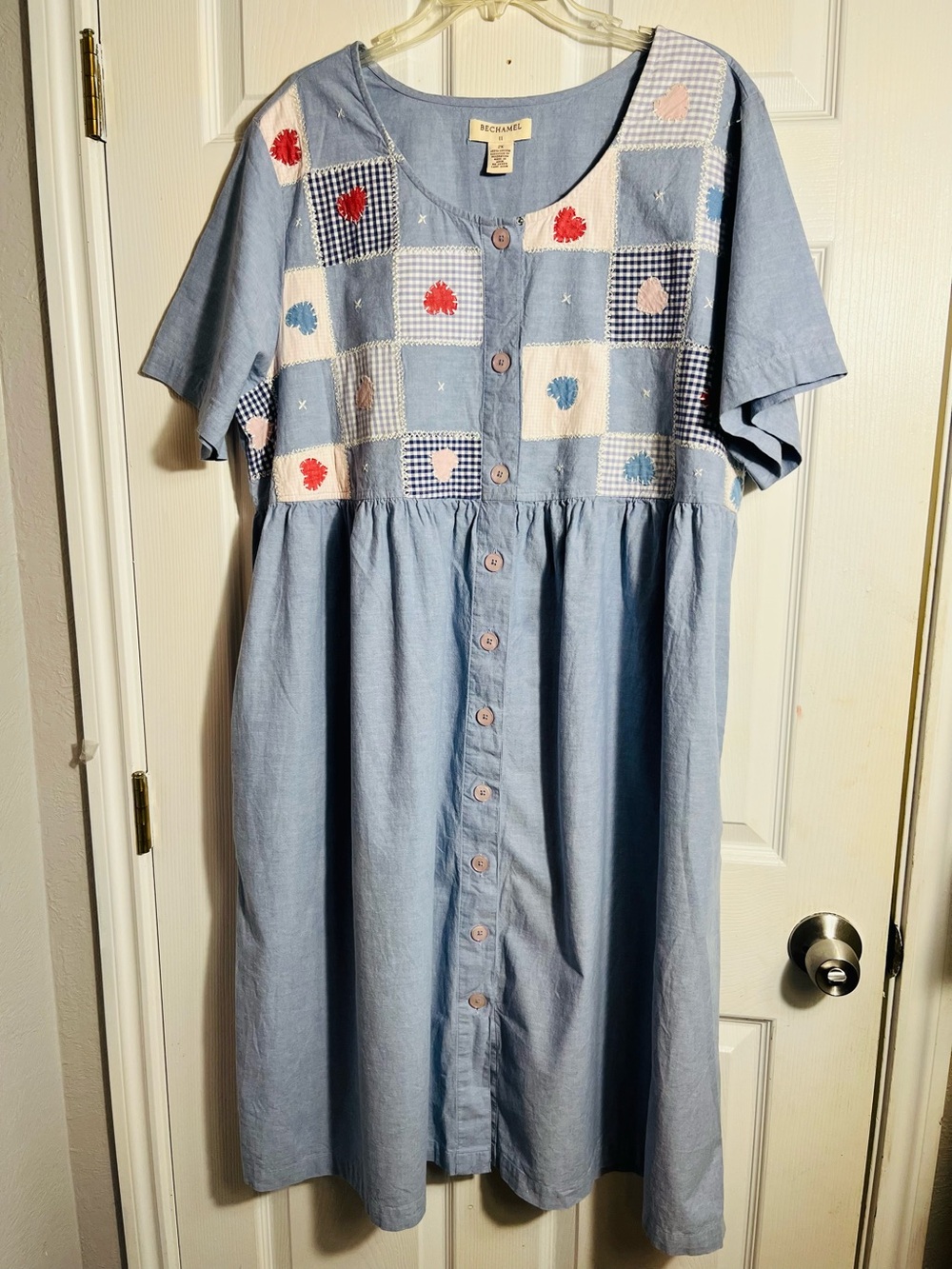 Bechamel Maxi Blue Patchwork Button-Front Denim Dress 2X